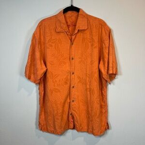 Tommy Bahama 100% Silk Hawaiian Shirt Orange Short Sleeves Aloha Resort Sz Large